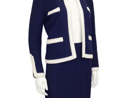 Navy Blue and White Knit Skirt Suit For Sale