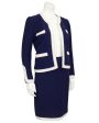 Navy Blue and White Knit Skirt Suit For Sale