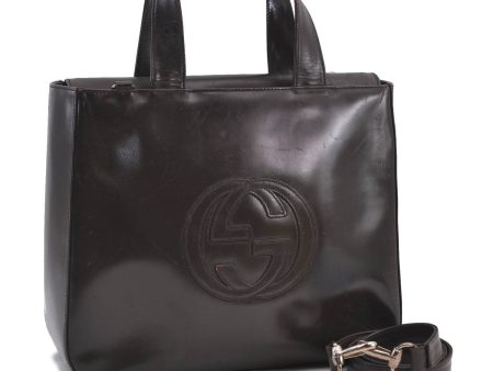 Authentic GUCCI 2Way Shoulder Hand Tote Bag Leather 189831 Brown Junk 1908D For Cheap