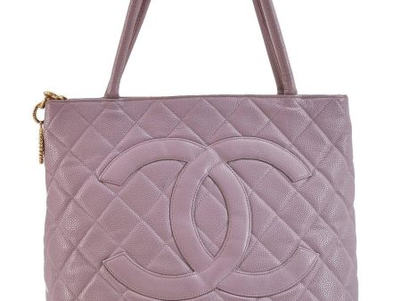 Auth CHANEL Caviar Skin Medallion CoCo Mark Shoulder Tote Bag Light Purple 2116D For Discount