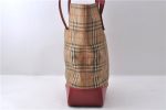 Authentic BURBERRY Nova Check Canvas Leather Shoulder Tote Bag Beige Red 1412D Cheap