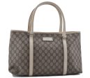 Authentic GUCCI Shoulder Tote Bag GG PVC Leather 114595 Brown Ivory 0887D Hot on Sale