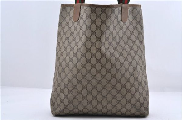 Authentic GUCCI Web Sherry Line Shoulder Tote Bag PVC Leather Brown 9800C on Sale