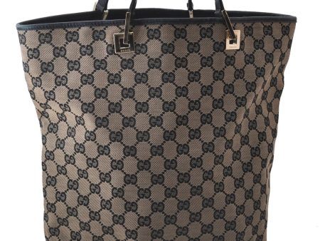 Authentic GUCCI Shoulder Tote Bag GG Canvas Leather 0021098 Beige Black 1470D Discount