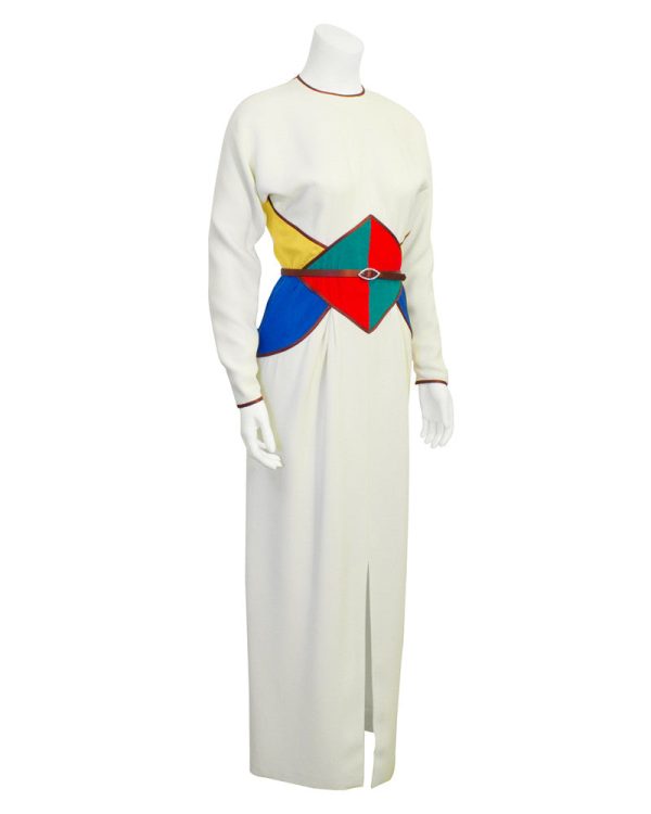 Cream Gown with Multi-Colored Details For Discount