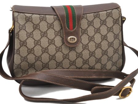 Auth GUCCI Web Sherry Line Shoulder Cross Body Bag GG PVC Leather Brown 9702C Online