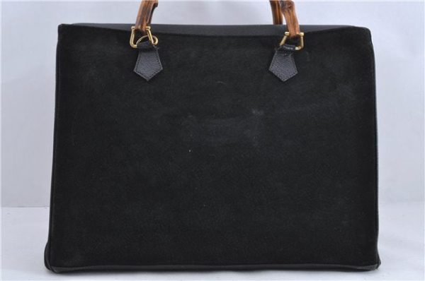 Authentic GUCCI Vintage Bamboo 2Way Shoulder Tote Bag Suede Leather Black 1148D For Sale