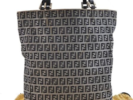 Authentic FENDI Zucchino Tote Hand Bag Canvas Leather Navy Blue 1454D For Cheap