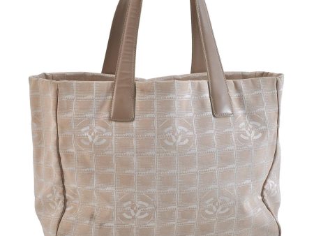 Authentic CHANEL New Travel Line Shoulder Tote Bag Nylon Leather Beige 1122C Online now