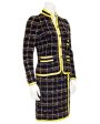 Black Wool Knit Plaid Skirt Suit with Yellow Trim on Sale