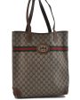 Authentic GUCCI Web Sherry Line Shoulder Tote Bag PVC Leather Brown 9708C Fashion