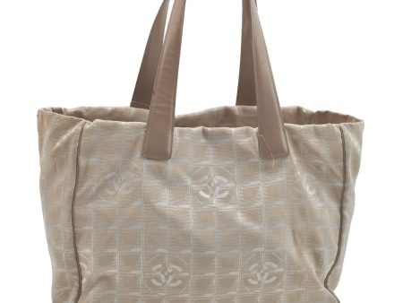 Authentic CHANEL New Travel Line Shoulder Tote Bag Nylon Leather Beige H5483 For Sale