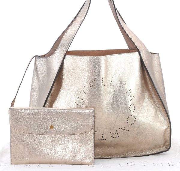 Authentic Stella McCartney Punching Tote Bag Leather Gold 1068D For Discount