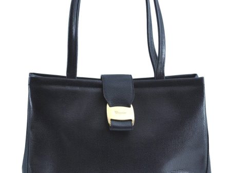 Authentic Salvatore Ferragamo Vara Leather Shoulder Tote Bag Navy Blue SF H9539 For Discount