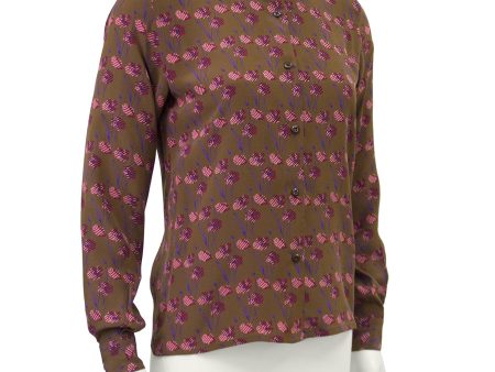 Brown Floral Silk Blouse Hot on Sale