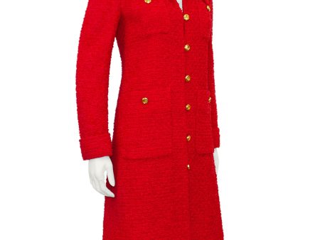 Red Tweed Long Jacket with Gold Buttons Online Hot Sale