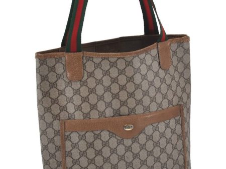 Authentic GUCCI Web Sherry Line Shoulder Tote Bag PVC Leather Brown 9786C Online Hot Sale