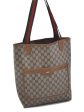 Authentic GUCCI Web Sherry Line Shoulder Tote Bag PVC Leather Brown 9786C Online Hot Sale