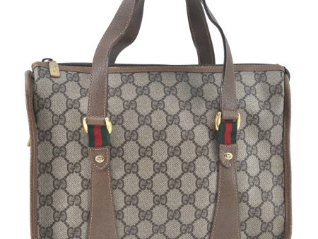 Authentic GUCCI Web Sherry Line Hand Bag Purse GG PVC Leather Brown Junk H9362 Online now