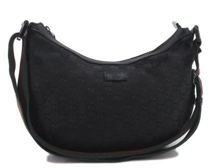 GUCCI Web Sherry Line Shoulder Cross Bag GG Canvas Leather 181092 Black 0498D Supply