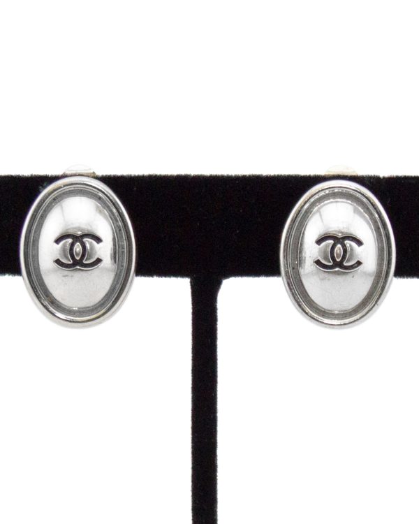 Spring 1999 Silver Oval CC Logo Earrings Online now