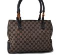 Authentic GUCCI Bamboo Tote Hand Bag GG Canvas Leather 112526 Black 1905D For Cheap