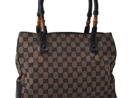 Authentic GUCCI Bamboo Tote Hand Bag GG Canvas Leather 112526 Black 1905D For Cheap