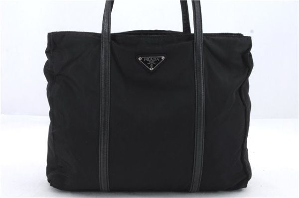 Authentic PRADA Nylon Leather Shoulder Tote Bag Black 0250D Sale