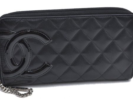 Authentic CHANEL Calf Skin Cambon Line CC Logo Long Wallet Purse Black 4725A Fashion