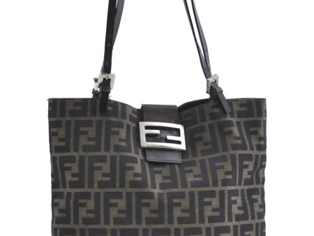 Authentic FENDI Zucca Shoulder Tote Bag Canvas Leather Brown B0236 For Sale