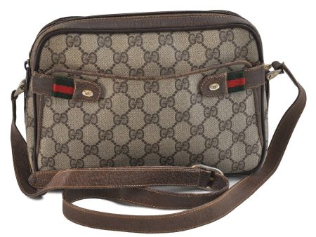 Auth GUCCI Web Sherry Line Shoulder Cross Body Bag GG PVC Leather Brown 0387D For Sale