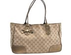 Authentic GUCCI Princy Shoulder Tote Bag GG Canvas Leather 163805 Beige 0341D Discount