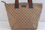 Authentic GUCCI Web Sherry Line Tote Bag GG Canvas Leather 131231 Brown 9719C Sale