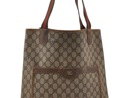 Authentic GUCCI Web Sherry Line Shoulder Tote Bag GG PVC Leather Brown 1990D Online Sale