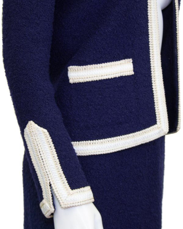 Navy Blue and White Knit Skirt Suit For Sale