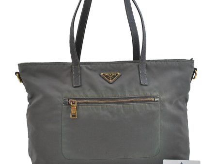 PRADA Vela Colour Nylon Leather Shoulder Tote Bag BR4842 Green Khaki Gray 2351D Online Sale