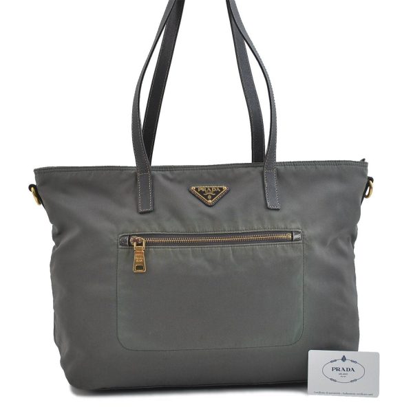 PRADA Vela Colour Nylon Leather Shoulder Tote Bag BR4842 Green Khaki Gray 2351D Online Sale