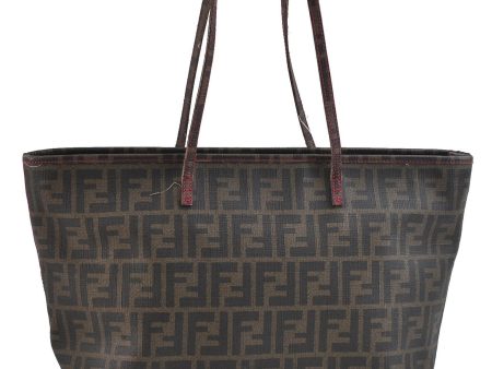 Authentic FENDI Zucca Shoulder Tote Bag PVC Brown 1710D Hot on Sale