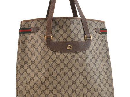 Auth GUCCI Web Sherry Line Shoulder Shoulder Tote Bag GG PVC Leather Brown 1968D Online now