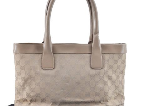 Authentic GUCCI Shoulder Tote Bag GG Canvas Leather 33890 Beige B6920 For Discount