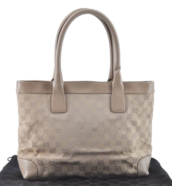 Authentic GUCCI Shoulder Tote Bag GG Canvas Leather 33890 Beige B6920 For Discount