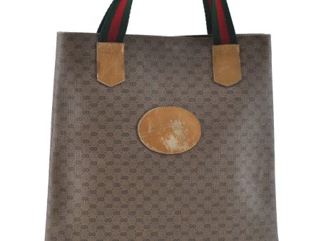 Auth GUCCI Web Sherry Line Micro GG Shoulder Tote Bag PVC Leather Brown H3746 Hot on Sale