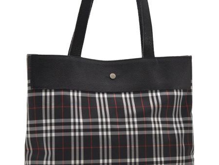 Authentic BURBERRY Check Shoulder Tote Bag Nylon Leather Black 0394D For Sale