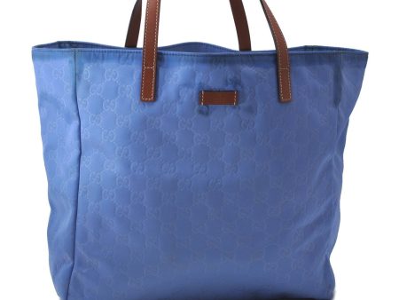 Authentic GUCCI Hand Tote Bag GG Nylon Leather 282439 Blue 1960D Online