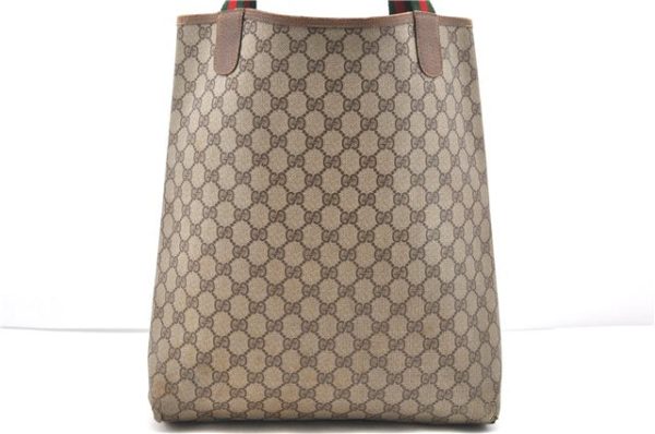 Authentic GUCCI Web Sherry Line Shoulder Tote Bag GG PVC Leather Brown 2015D Supply