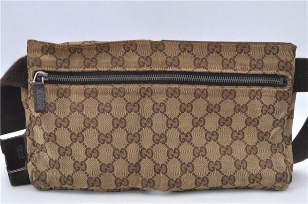 Authentic GUCCI Waist Body Bag GG Canvas Leather 28566 Brown H9208 on Sale