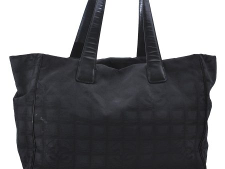 Authentic CHANEL New Travel Line Shoulder Tote Bag Nylon Leather Black 2345D For Sale