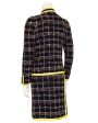 Black Wool Knit Plaid Skirt Suit with Yellow Trim on Sale