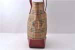 Authentic BURBERRY Nova Check Canvas Leather Shoulder Tote Bag Beige Red 1412D Cheap