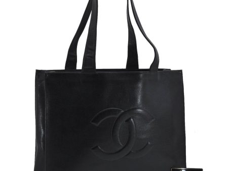 Authentic CHANEL Caviar Skin CC Logo Shoulder Tote Bag Black G2188 For Cheap